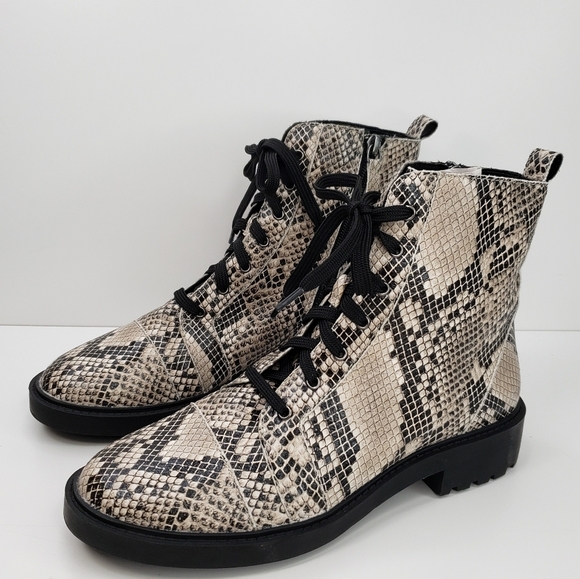 Linea Paolo Trinity Soft Leather Snake Embossed Lace/zip Combat Boots Sz 8M - Picture 3 of 10
